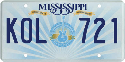 MS license plate KOL721