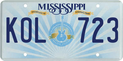 MS license plate KOL723