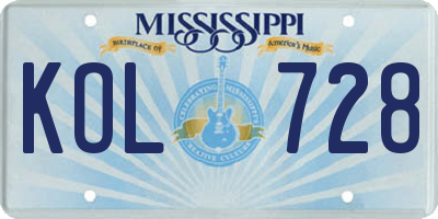 MS license plate KOL728
