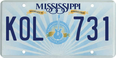 MS license plate KOL731