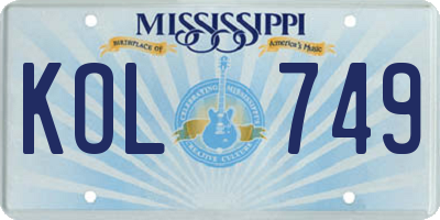 MS license plate KOL749
