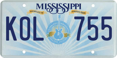 MS license plate KOL755