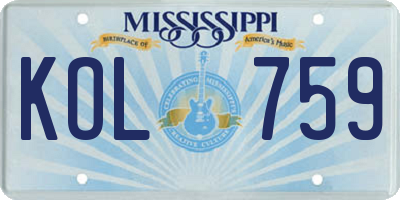 MS license plate KOL759