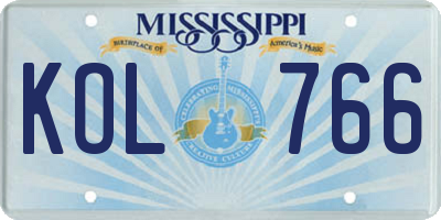 MS license plate KOL766
