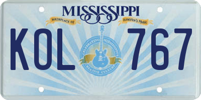 MS license plate KOL767