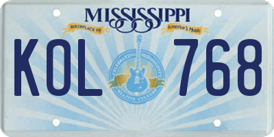 MS license plate KOL768
