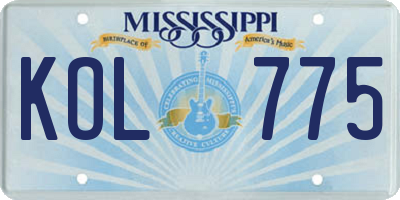MS license plate KOL775
