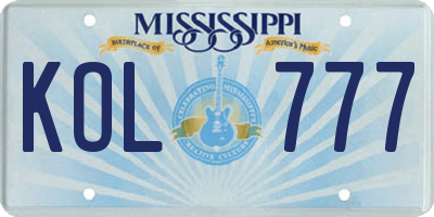 MS license plate KOL777