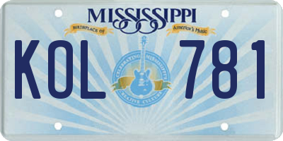 MS license plate KOL781
