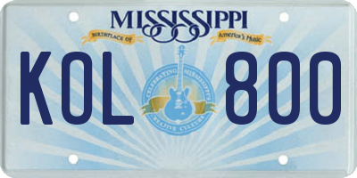 MS license plate KOL800
