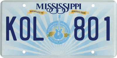 MS license plate KOL801
