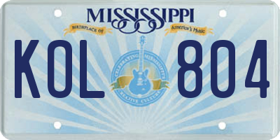 MS license plate KOL804
