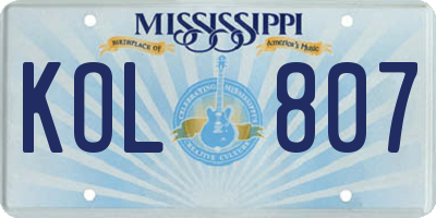 MS license plate KOL807