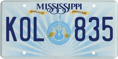 MS license plate KOL835