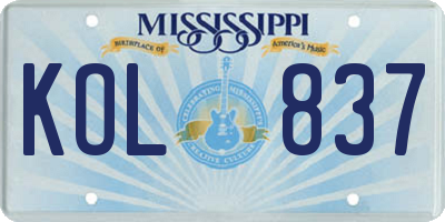 MS license plate KOL837