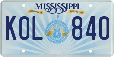 MS license plate KOL840