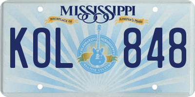 MS license plate KOL848