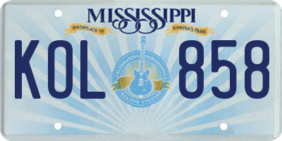 MS license plate KOL858