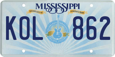 MS license plate KOL862
