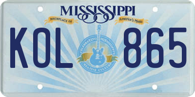 MS license plate KOL865