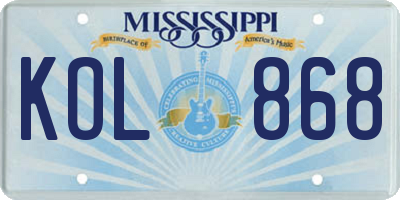 MS license plate KOL868