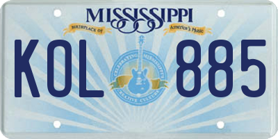 MS license plate KOL885