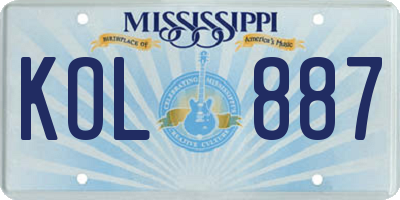 MS license plate KOL887
