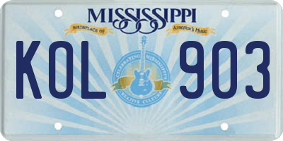 MS license plate KOL903
