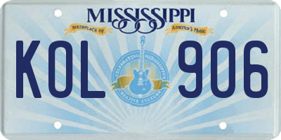 MS license plate KOL906