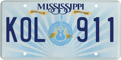 MS license plate KOL911
