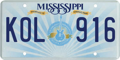 MS license plate KOL916