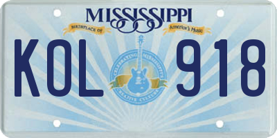 MS license plate KOL918