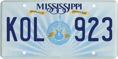 MS license plate KOL923