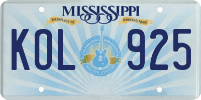 MS license plate KOL925