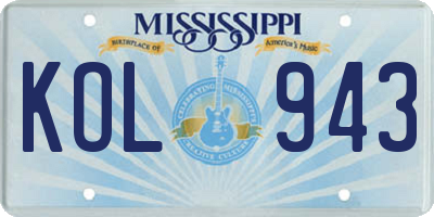 MS license plate KOL943