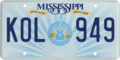 MS license plate KOL949