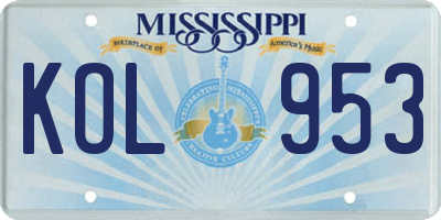 MS license plate KOL953