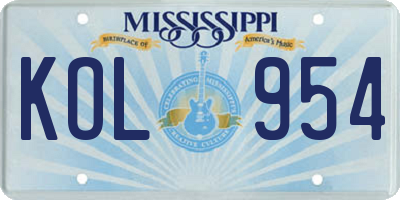 MS license plate KOL954