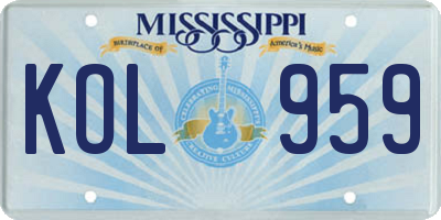 MS license plate KOL959