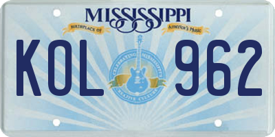 MS license plate KOL962