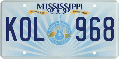 MS license plate KOL968