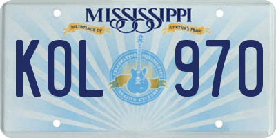 MS license plate KOL970