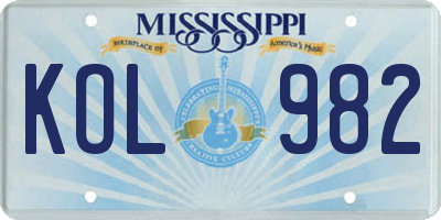MS license plate KOL982
