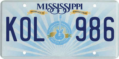 MS license plate KOL986