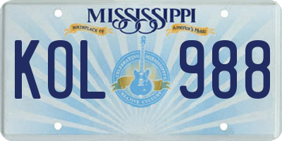 MS license plate KOL988