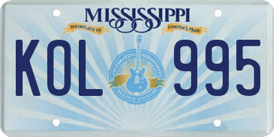 MS license plate KOL995