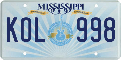 MS license plate KOL998