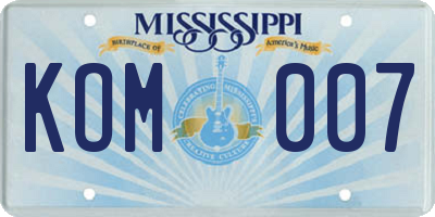 MS license plate KOM007