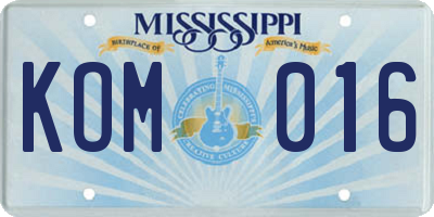 MS license plate KOM016