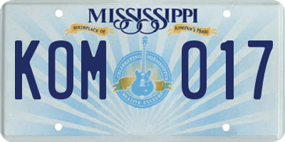 MS license plate KOM017